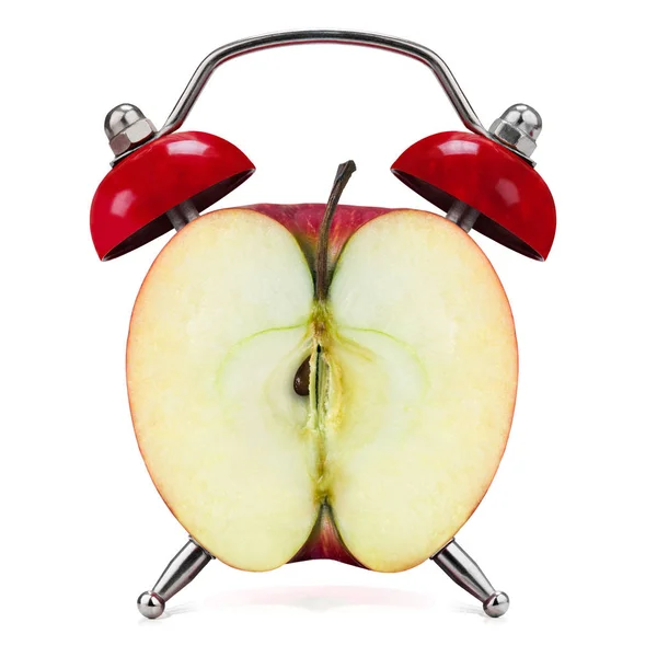 Geschnitten Apfel Als Wecker Auf Weißem Hintergrund — Stockfoto