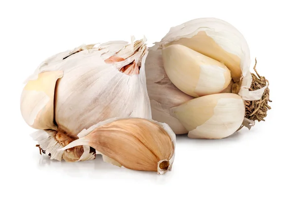 Fresh Ripe Organic Cloves Garlic Isolated White Bacground — Stock Photo, Image