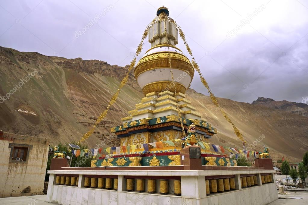 Buddhist Stupa at the Ancient Monastery of Tabo in Spiti Valley in the Himalayas, Northern India