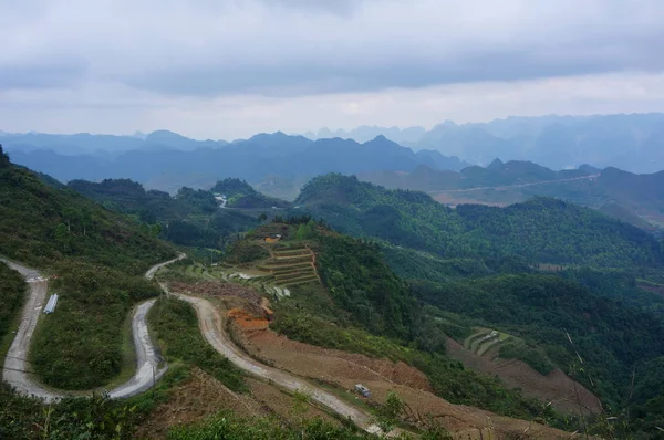 Vista Sobre Vale Montanha Estrada Sinuosa Província Giang Vietnã Norte — Fotografia de Stock