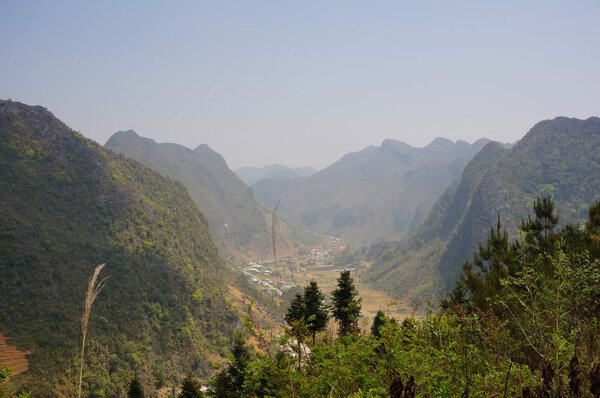 View over mountain valley in Ha Giang province, Northern Vietnam