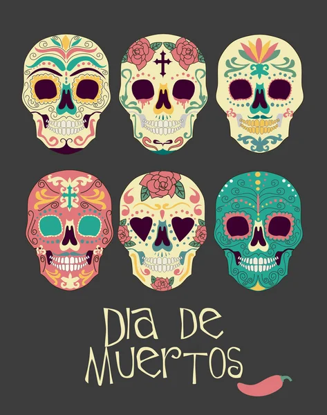 死者の日のメキシコ手描きカード — ストックベクタ