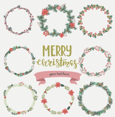 Noel çelenk ile kış çiçek ayarla