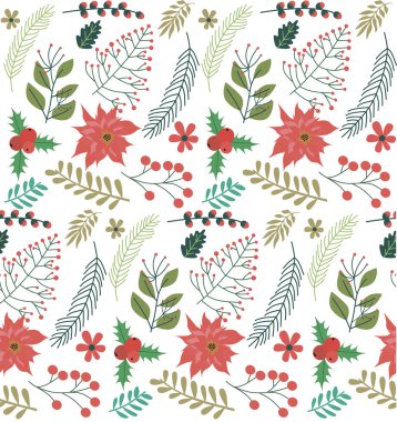 Noel çiçek desenli. Elle çizilmiş. Tatil kartı.