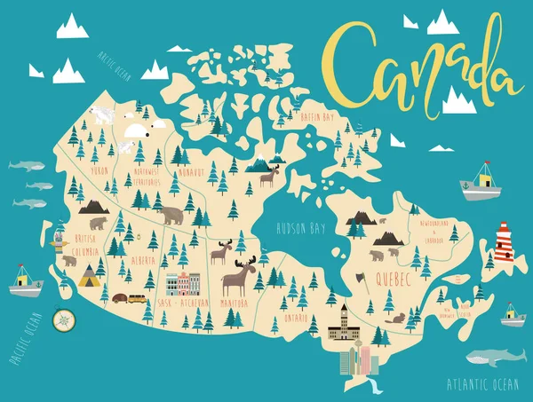 Mapa ilustrado de Canadá — Vector de stock