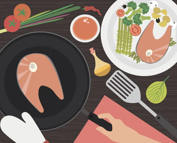 Yemek pişirmek için düz mutfak masası — Stok Vektör