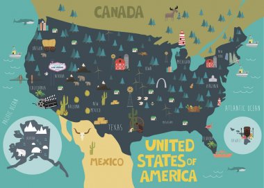 Illustration map of USA clipart