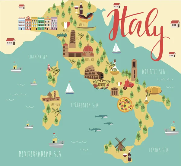 Mappa illustrativa dell'Italia — Vettoriale Stock