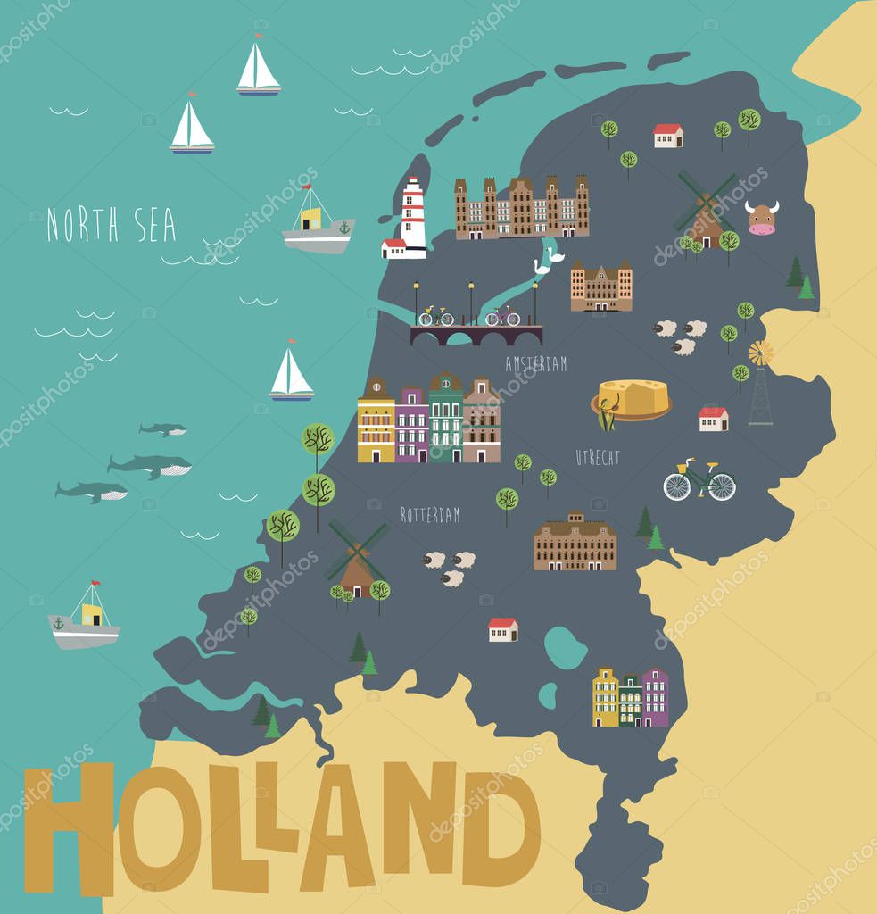 Mapa de ilustración de Holanda — Vector de stock © MioBuono12 #148296739