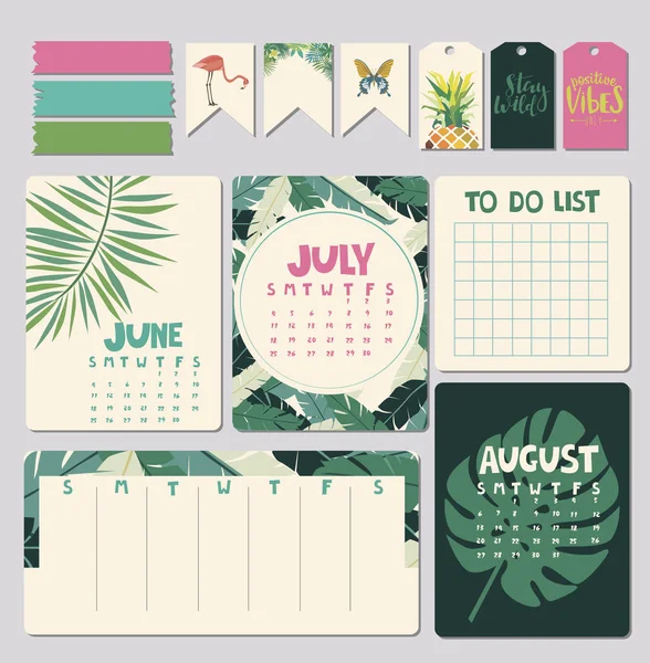 Conjunto de elementos do calendário diário e semanal planejador — Vetor de Stock