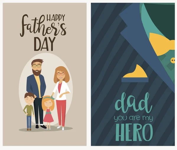 Uppsättning av Happy fars dag gratulationskort — Stock vektor