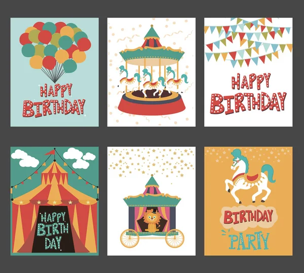 Conjunto de tarjeta de cumpleaños con tema de circo — Vector de stock