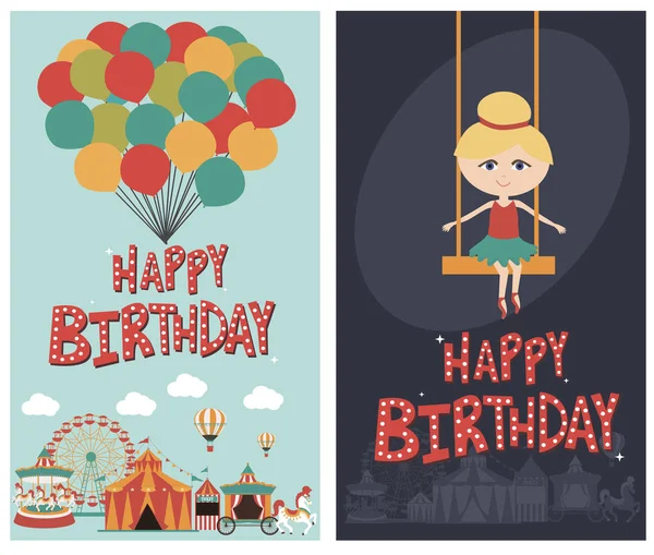 Conjunto de tarjeta de cumpleaños con tema de circo — Vector de stock