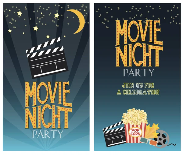 Conjunto de tarjetas de fiesta de cine — Archivo Imágenes Vectoriales