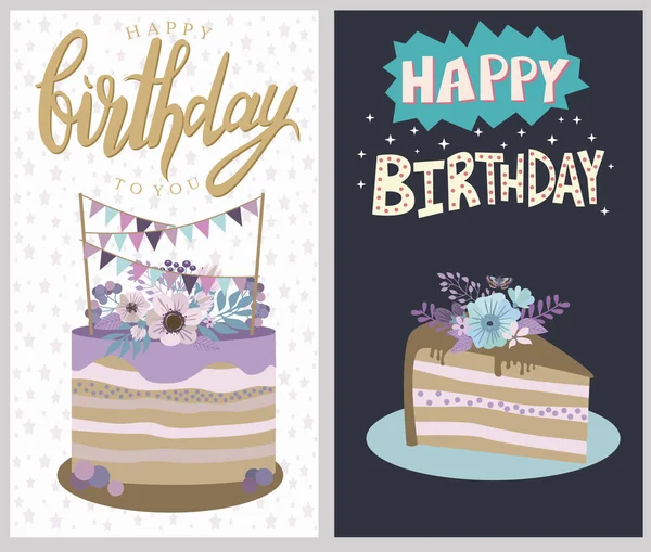 Conjunto de Tarjeta de Feliz Cumpleaños — Vector de stock