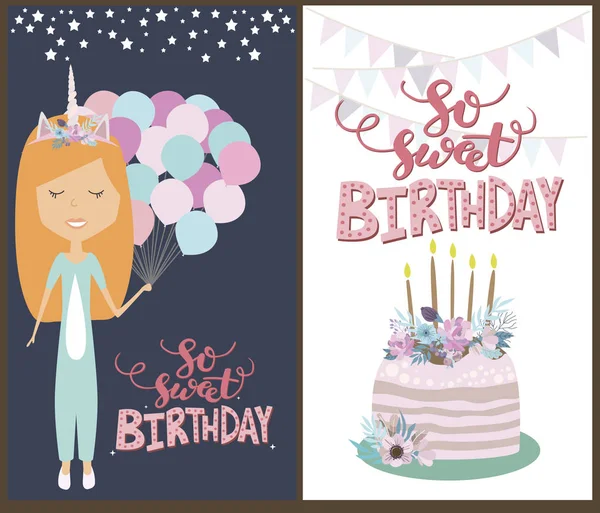 So sweet birthday greeting or invitation cards — Stock Vector