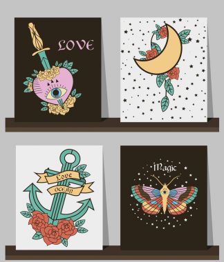 Eski stil dövme kartların ayarla 