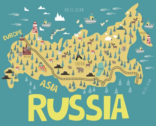 Peta ilustrasi Rusia - Stok Vektor