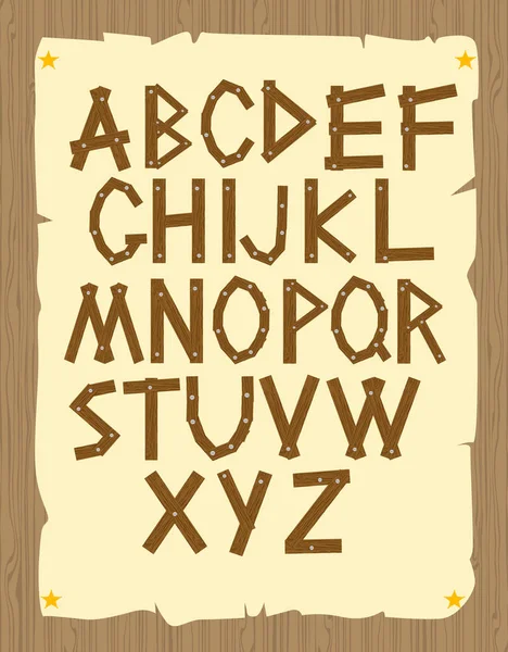 Alphabet en bois, ensemble vectoriel avec toutes les lettres — Image vectorielle