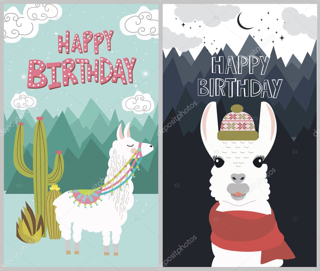 Happy birthday card with cute lama