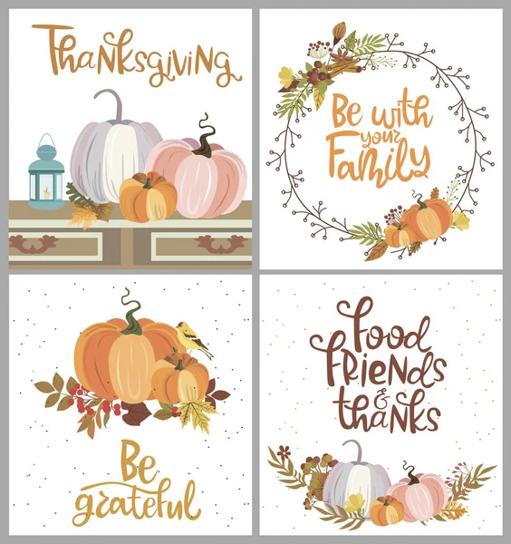 Joyeuse journée de Thanksgiving avec lettrage à la main citations — Image vectorielle