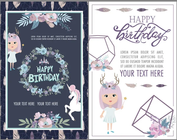 Magic Happy birthday greeting cards — Stock Vector