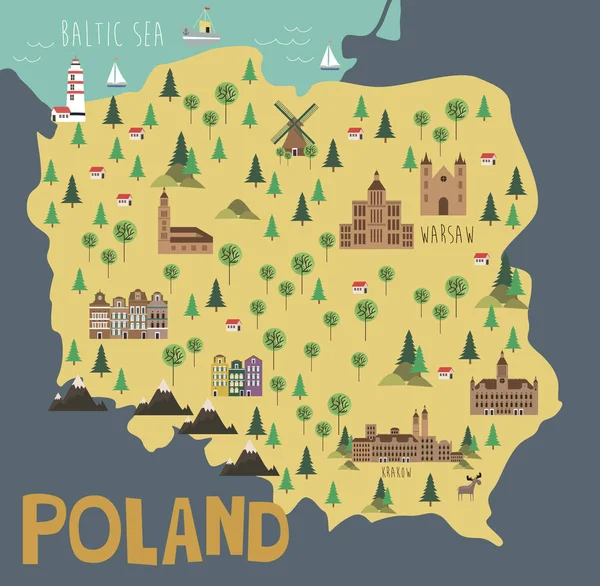 Carte illustrative de la Pologne — Image vectorielle