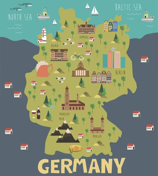 Peta ilustrasi Jerman - Stok Vektor