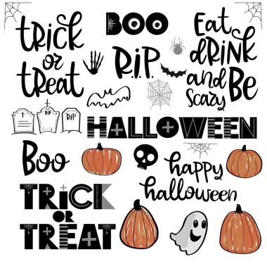 Tırnak işaretleri ve simgeler Cadılar Bayramı için yazı kümesi