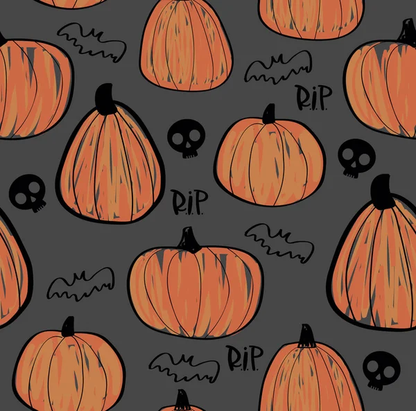 Halloween sem costura padrão com morcego, crânio e abóbora —  Vetores de Stock