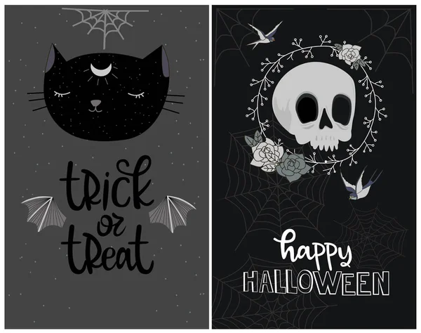 Set kartu Happy Halloween dengan elemen mistis - Stok Vektor