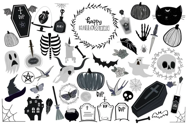 Conjunto de elementos místicos para o Halloween. Ilustração vetorial editável —  Vetores de Stock