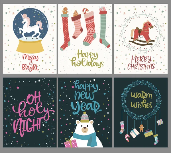 Set of cute Christmas greeting card — Stock Vector