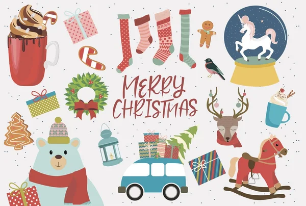 Stickers de Noël mignon ensemble — Image vectorielle