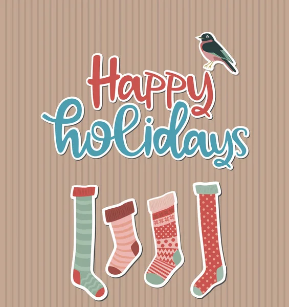 Jul, Happy holidays, gott nytt år gratulationskort — Stock vektor