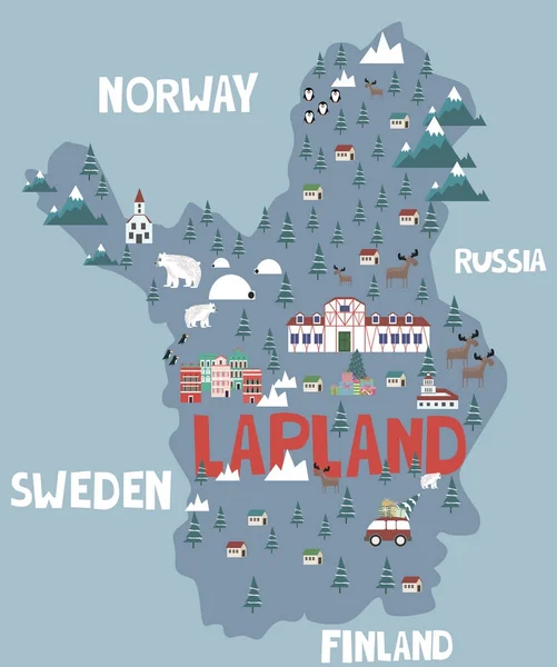 Peta ilustrasi Lapland - Stok Vektor