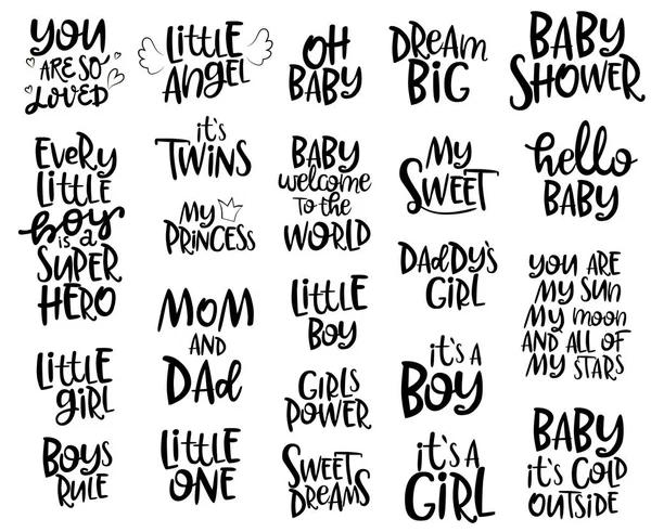 Set of lettering quotes for Baby Shower theme — Stock Vector