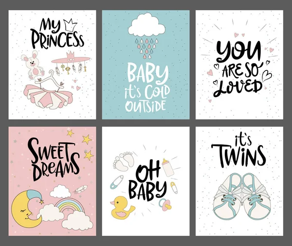 Conjunto de cartões bonitos para chuveiro de bebê —  Vetores de Stock