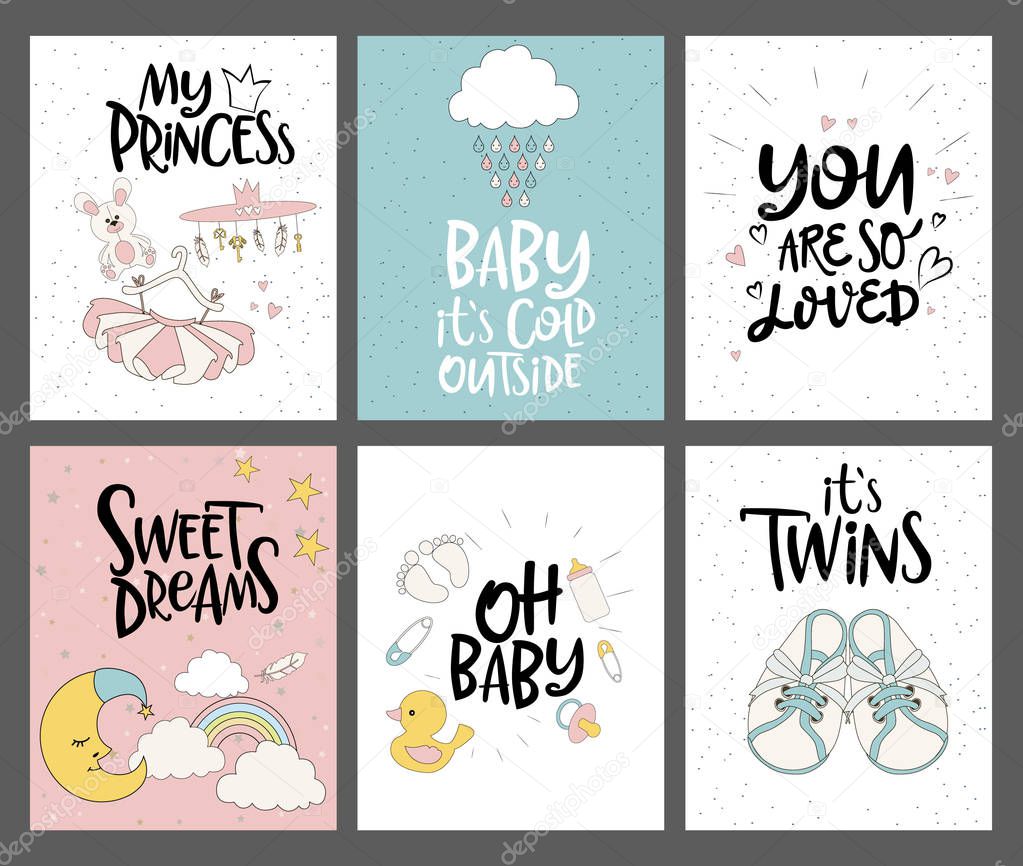 Set of cute cards for Baby Shower 