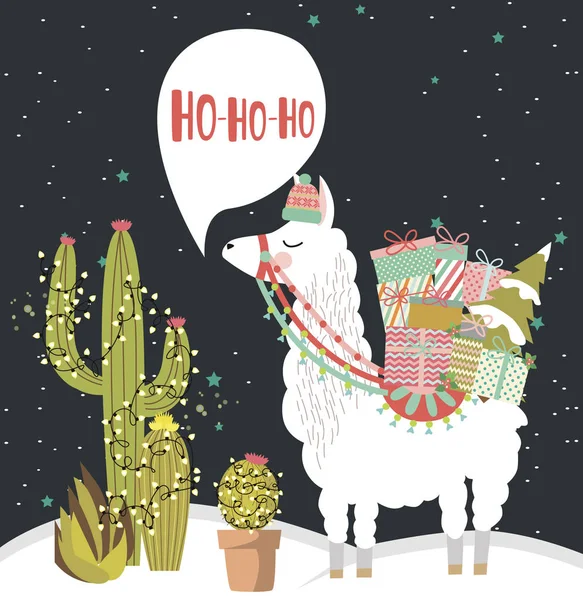 Merry Christmas wenskaart met leuke alpaca — Stockvector