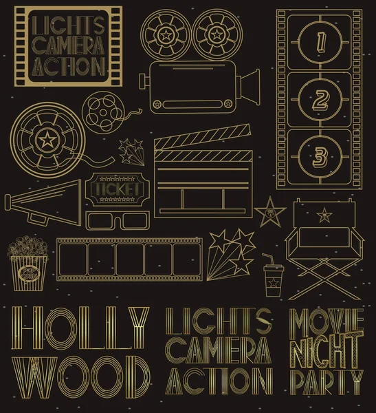 Conjunto de conceptos de cine y cine ilustración con elementos de cine — Vector de stock