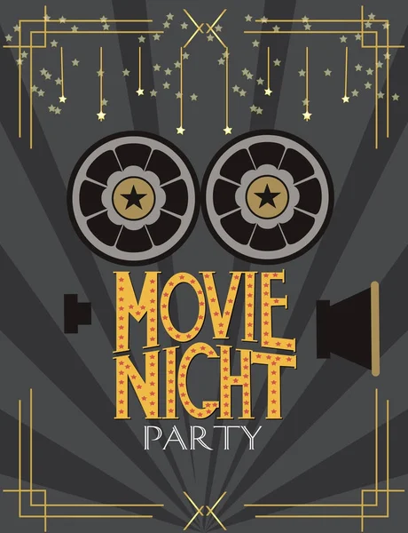 Gece film parti davetiye — Stok Vektör