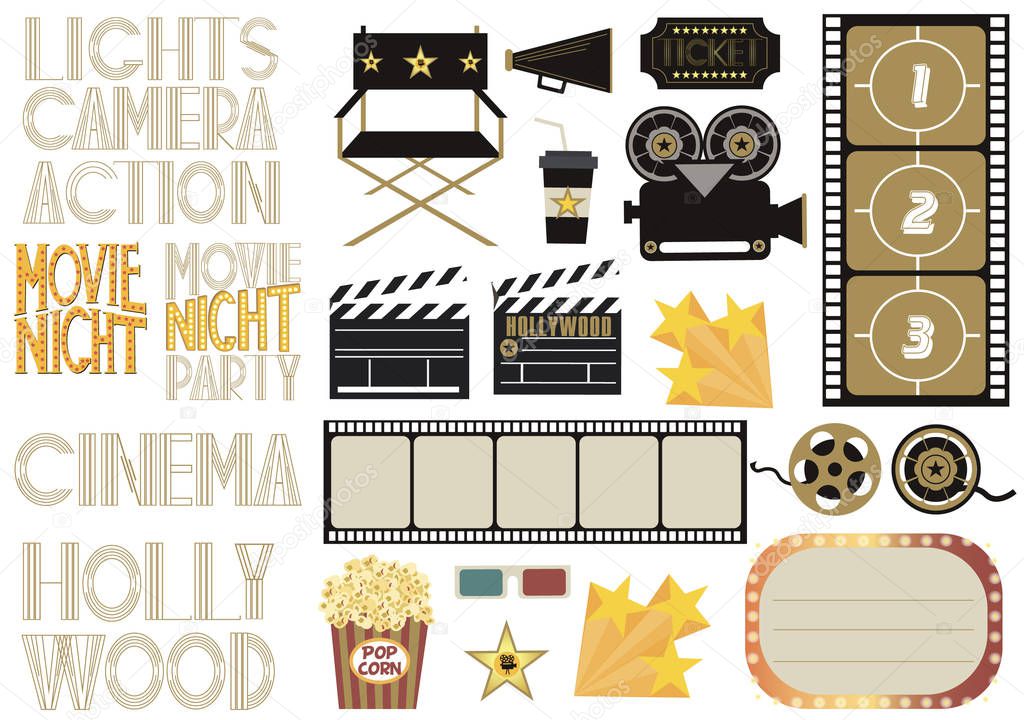 Set of cinema and film concepts illustration with movie theater elements