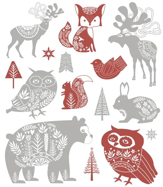 Roztomilý vánoční prvky ve skandinávském stylu — Stockový vektor