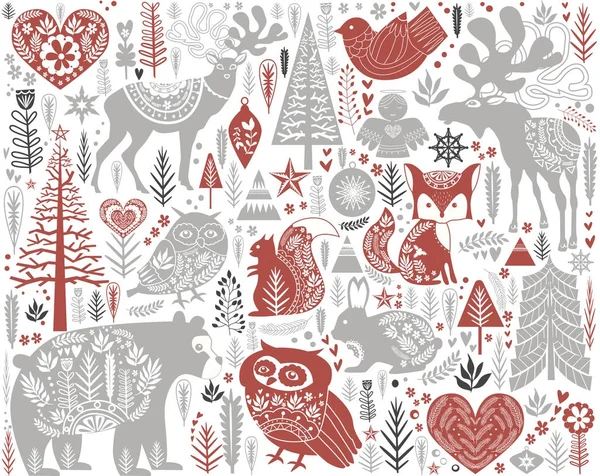 İskandinav tarzı sevimli Noel desende — Stok Vektör