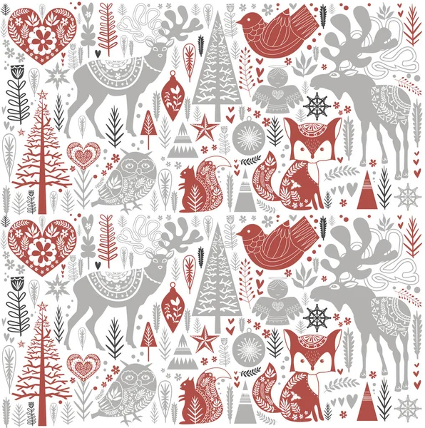 Cute Christmas pattern in Scandinavian style — Stock Vector