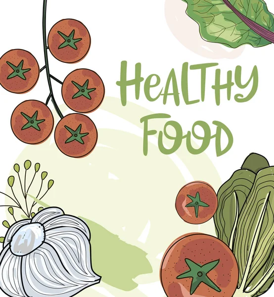 Illustration dessinée à la main avec des légumes sains — Image vectorielle