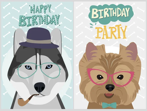 Scheda cane hipster per biglietto di compleanno — Vettoriale Stock
