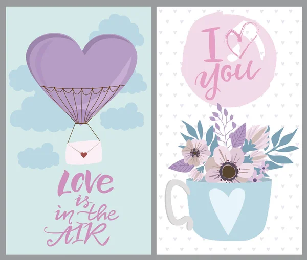 Love cupidonSet of cute cards with romantic style for Valentine 's Day, Save the date, wedding day, love you card — стоковый вектор