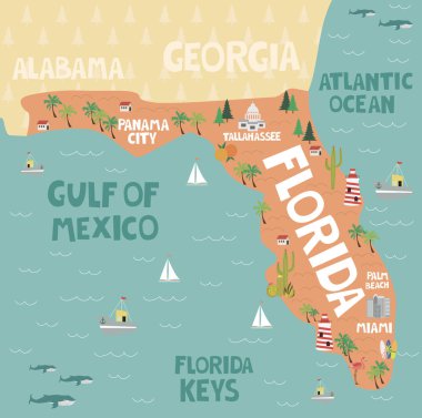 ABD'nin Florida eyaletinde resimli Haritası 